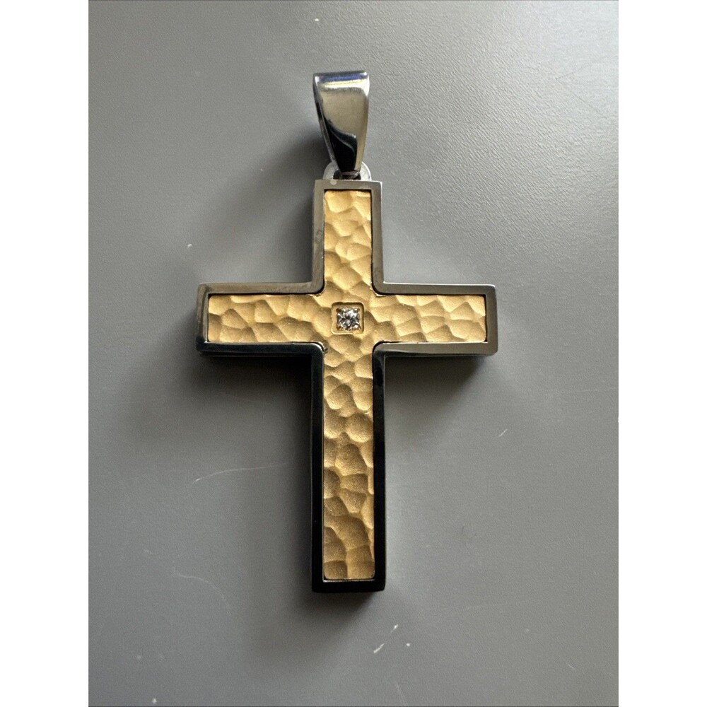 Cross Pendant Center Cubic Zirconia Stainless Steel 24” Chain Necklace Unisex